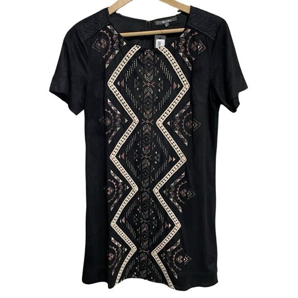 Miss Me Dresses & Skirts - Miss Me Faux Suede Mini Sheath Dress Size S Black Short Sleeve Embroidered NEW